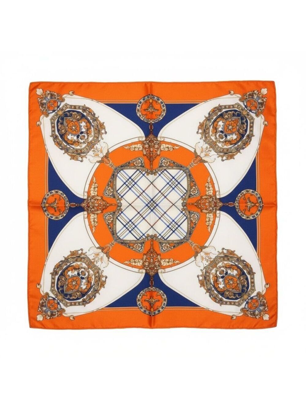 Orange Chain Print Satin Scarf 20x20 – Women’s Hair Neck Head Scarf